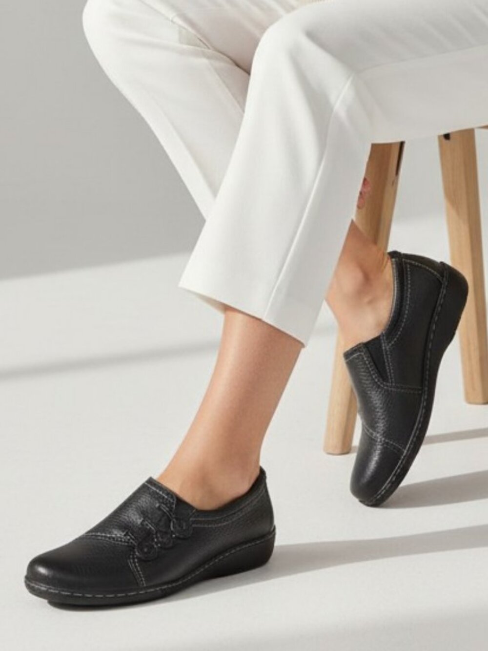 Black vegan leather slip on shoes - Clarks brand